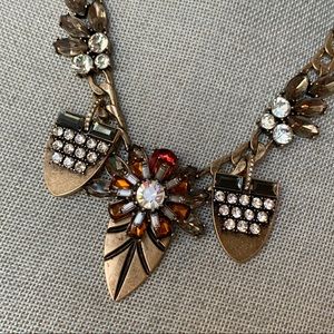 J Crew Gold & Brown Statement Necklace Red Crystal